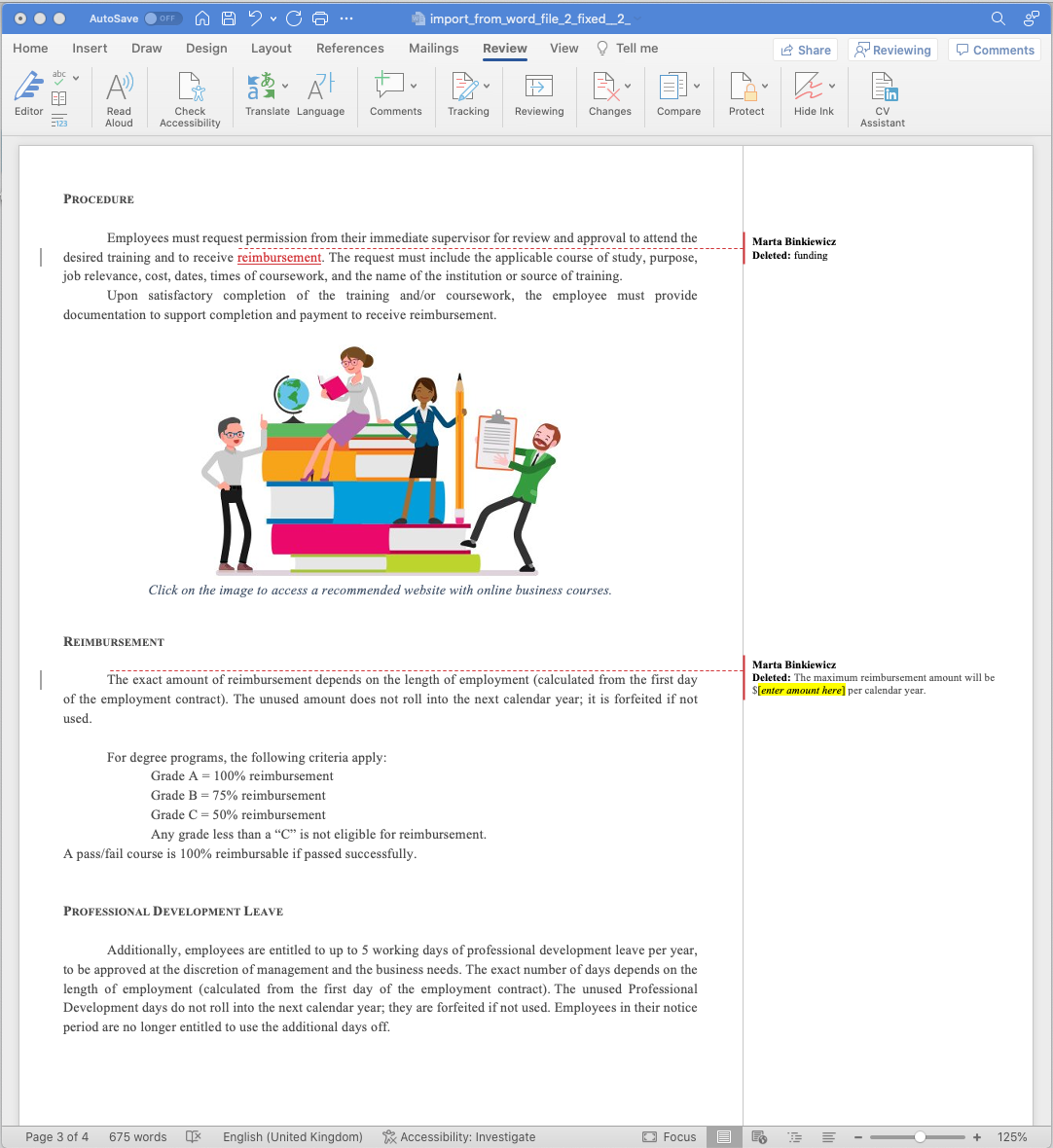 A simple document with formatting in Word.