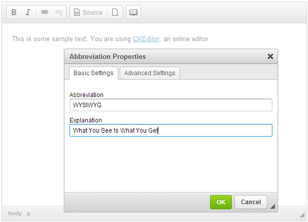Abbreviation added in the dialog window