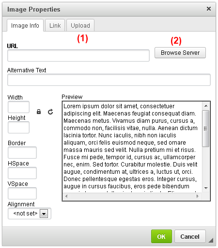 File browser features available for images in CKEditor