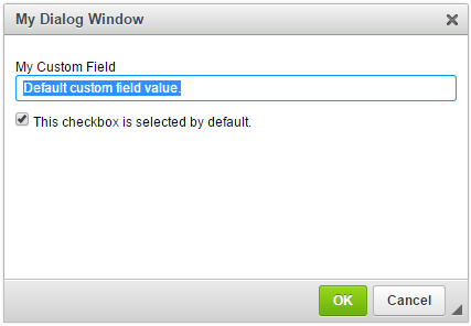 Sample dialog window tab containing two fields with default values