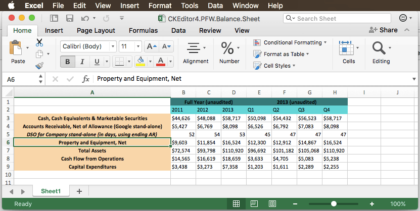 Sample Excel document