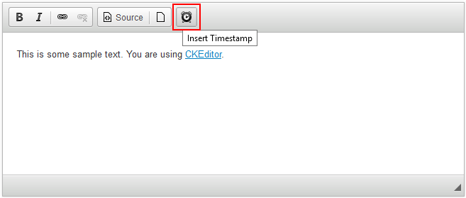 Timestamp plugin button available in the editor toolbar